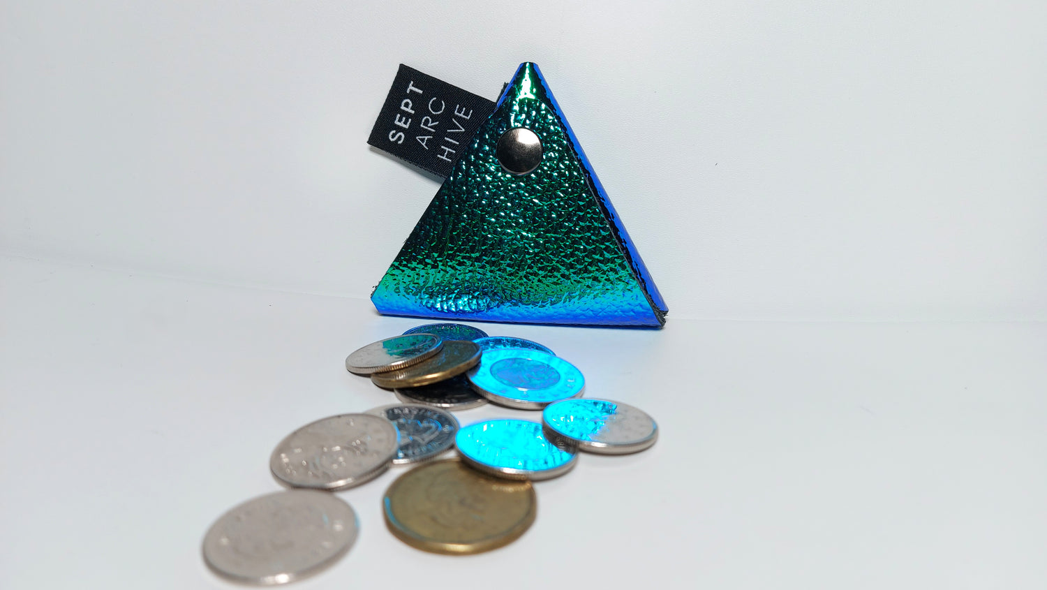 Iridescent Leather Triangle Coin Pouch Limited Edition