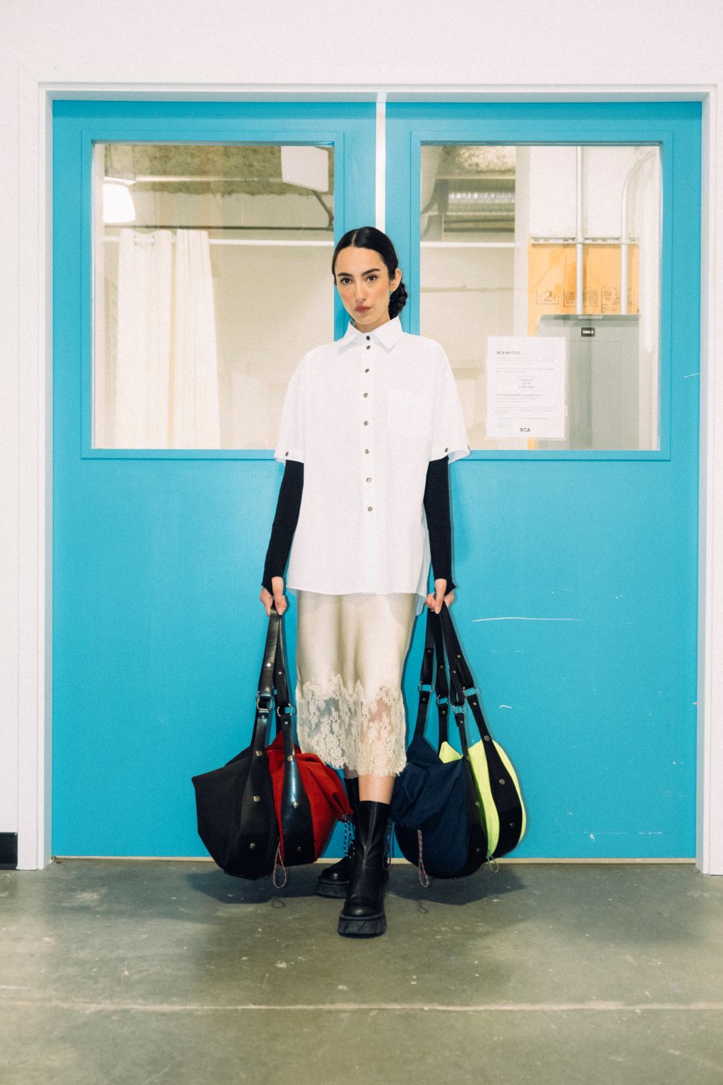 Carryall City Sling bag and Tearaway Tailored Shirt by September Archive. Photographed by Trevor Brady.