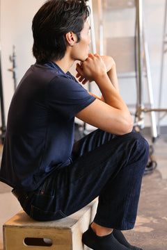 Classic Knit Shirt by September Archive. Dark blue shirt. Photographed by Karin Hatch.
