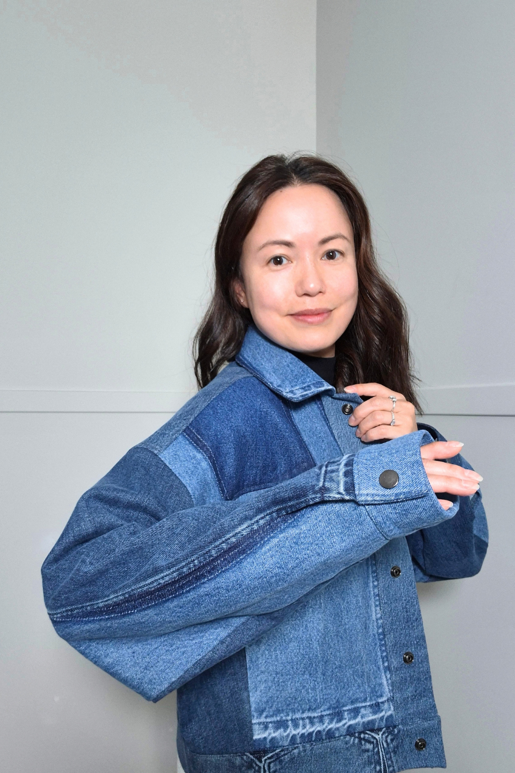 Upcycled denim jacket by September Archive Apparel. Canadian made denim jacket. One of a kind denim jacket made in Vancouver, Canada. Photographed by Sheila Wong. 